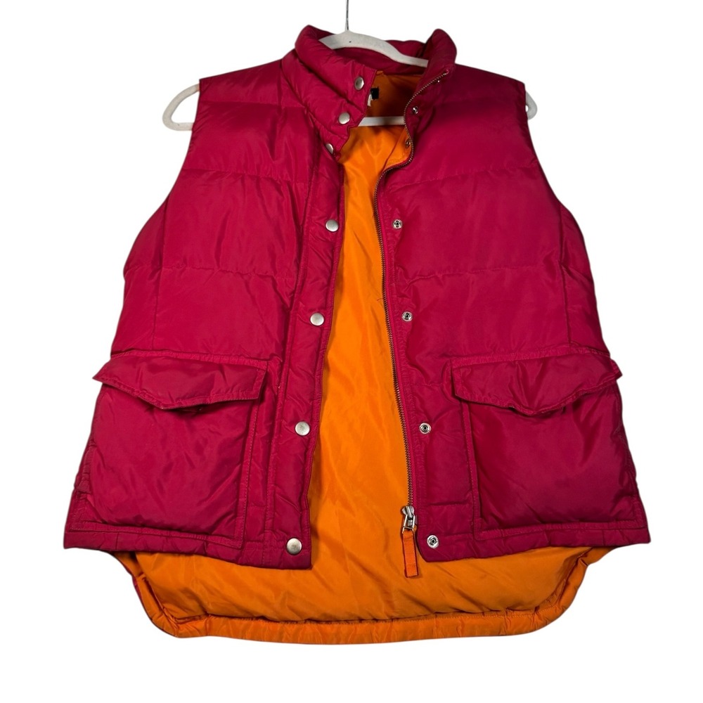 J. Crew Womens Puffer Vest Full Zip Sleeveless Jacket Pink Orange Size M